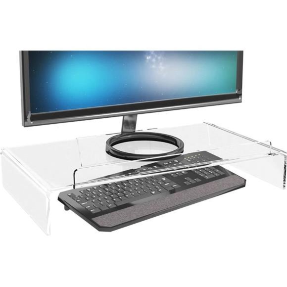 Acrylic Computer Monitor Stand w/ Keyboard Storage, 21.25" x 11.9" x 3.4", Clear - Picture 5 of 6